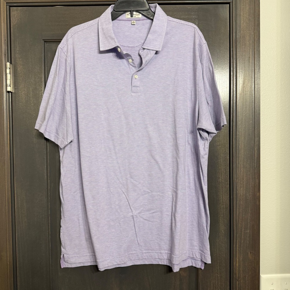 Peter‎ Millar Crown Mens XL Lavender Purple Pima Cotton Silk Stripe Polo Shirt